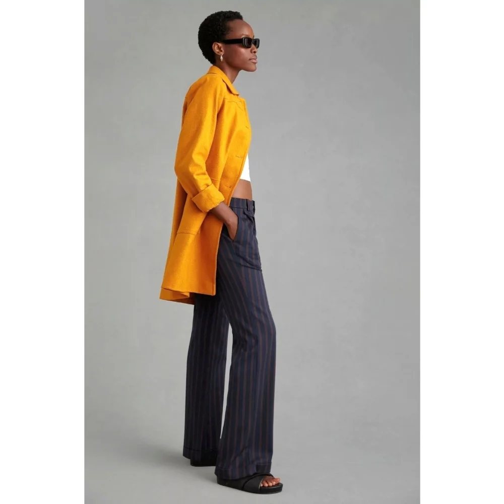By Anthropologie Low-Rise Striped Flare Pants Cuffed Hem Blue Red